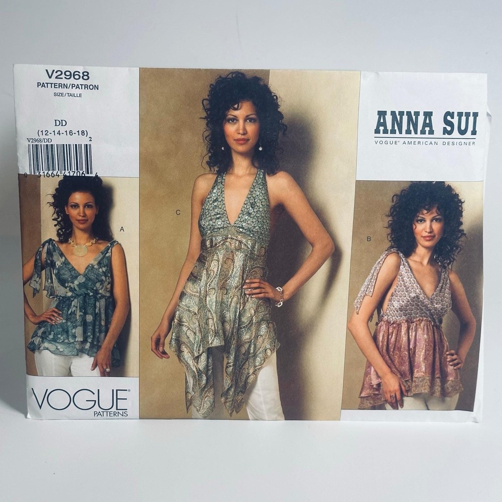 Anna Sui Vogue V2968 Sewing Pattern Misses Size 12-18 Uncut Factory Folded
